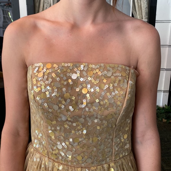 Copper sequined cocktail dress never been worn. It has attachable straps. - Picture 2 of 6